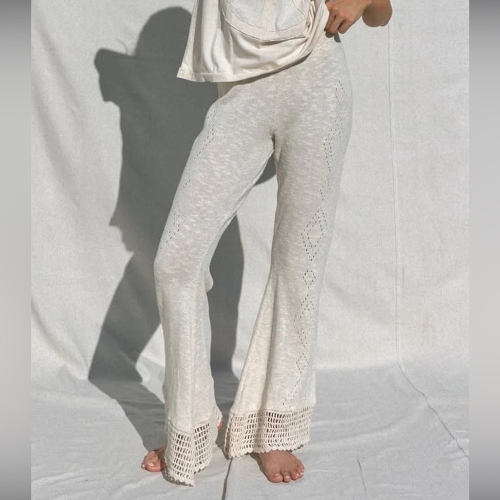 golden brown the label crochet cream bellbottoms